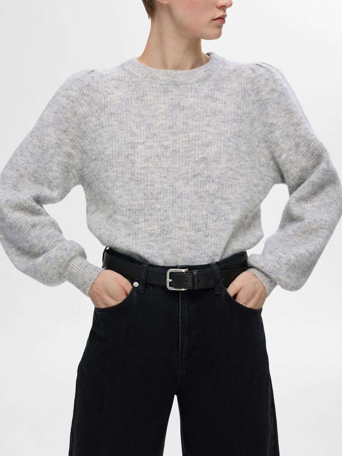 SLFLULU LS KNIT RIB O-NECK NOOSLight Grey Melange
