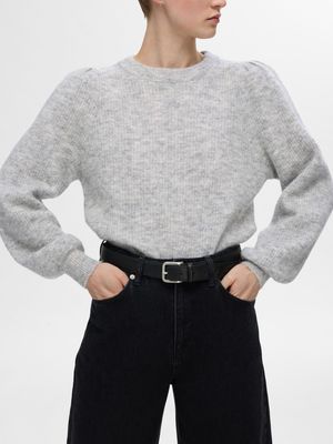 SLFLULU LS KNIT RIB O-NECK NOOSLight Grey Melange