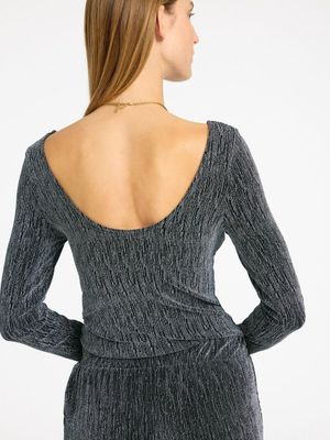 SLFANITA LS LOW BACK TOPBlack SILVER LUREX