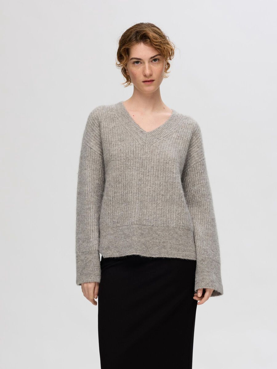 SLFALVA MELANGE LS KNIT V-NECKSteel Gray BIRCH