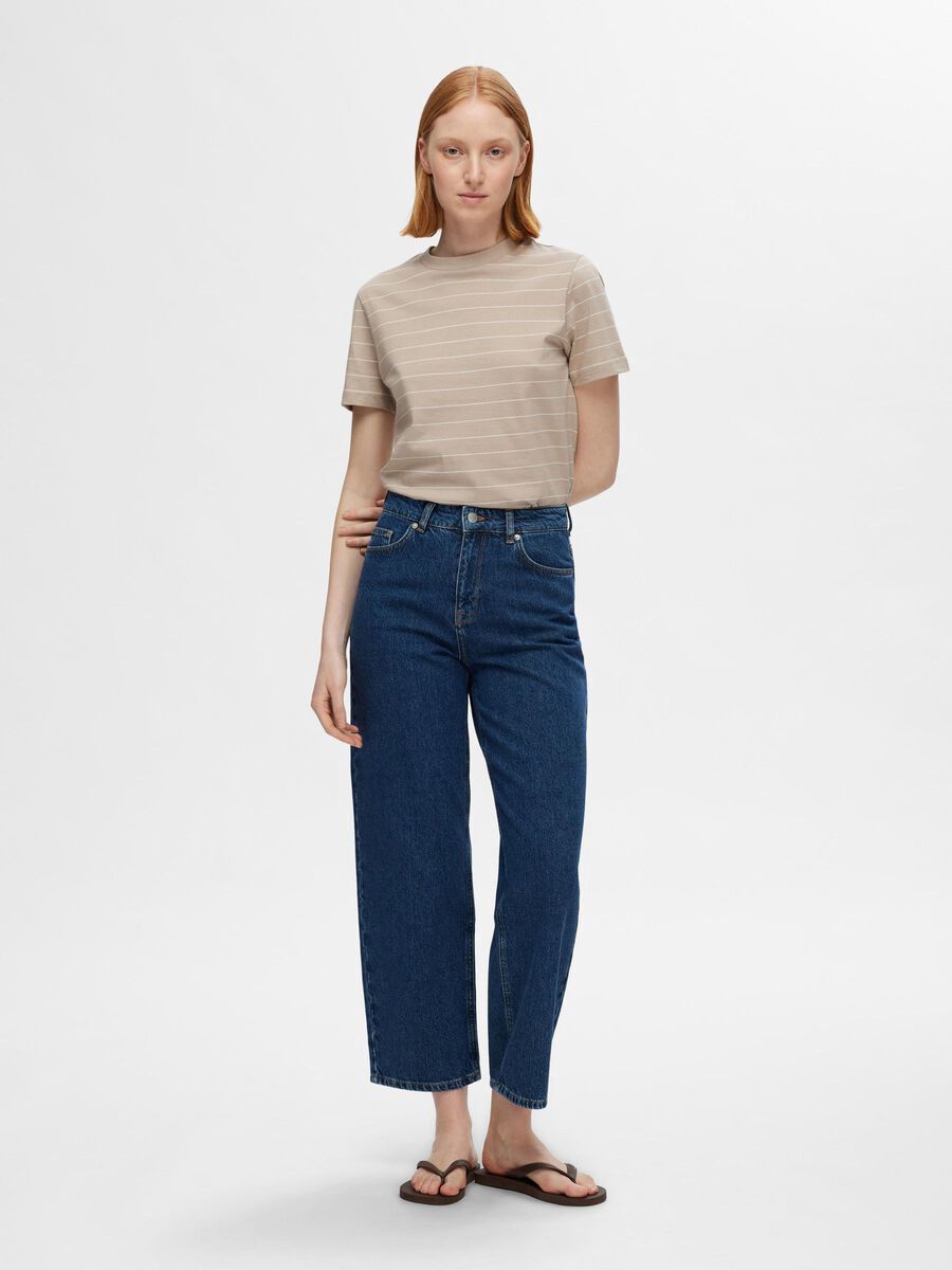 SLFJESSY SS O-NECK STRIPE TEE EXPure Cashmere Bright white
