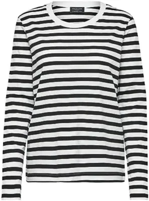 SLFSTANDARD LS TEE STR NOOS Black SNOW WHITE