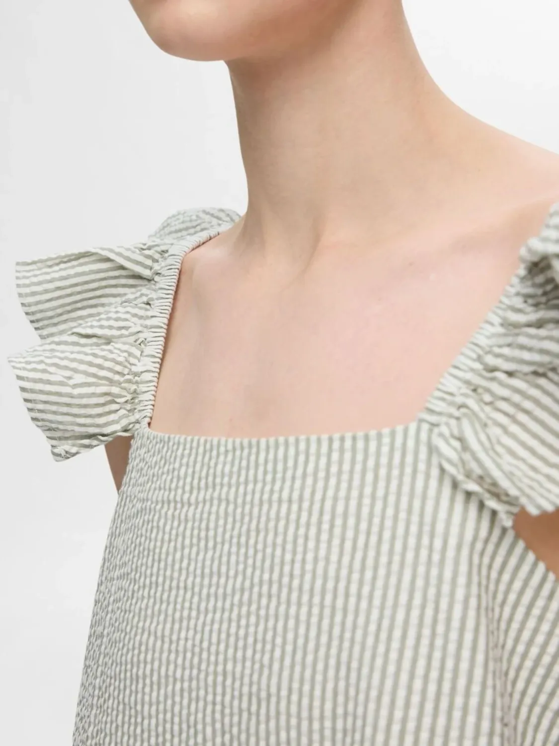 SLFVITTORIA STRIPED RUFFLE SLEEVE TOP BSnow White GREY STRIPES
