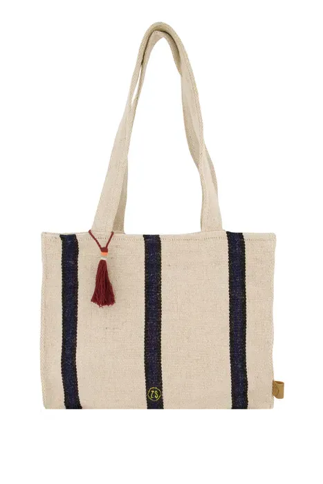 Katoenen tas met streep ecru/donkerblauw