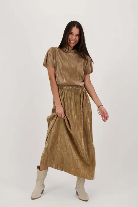 plisse rok champagne goud