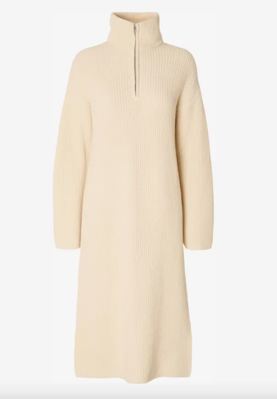 SLFBLOOMIE LS KNIT DRESS HALF ZIPBirch