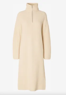 SLFBLOOMIE LS KNIT DRESS HALF ZIPBirch