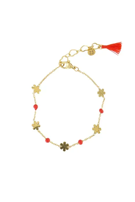 armband bloem oranjerood/goud