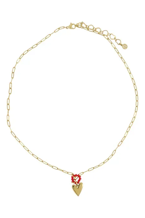 ketting met hart vorm oranjerood/goud