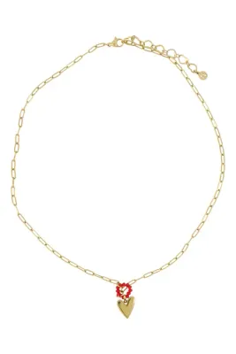 ketting met hart vorm oranjerood/goud