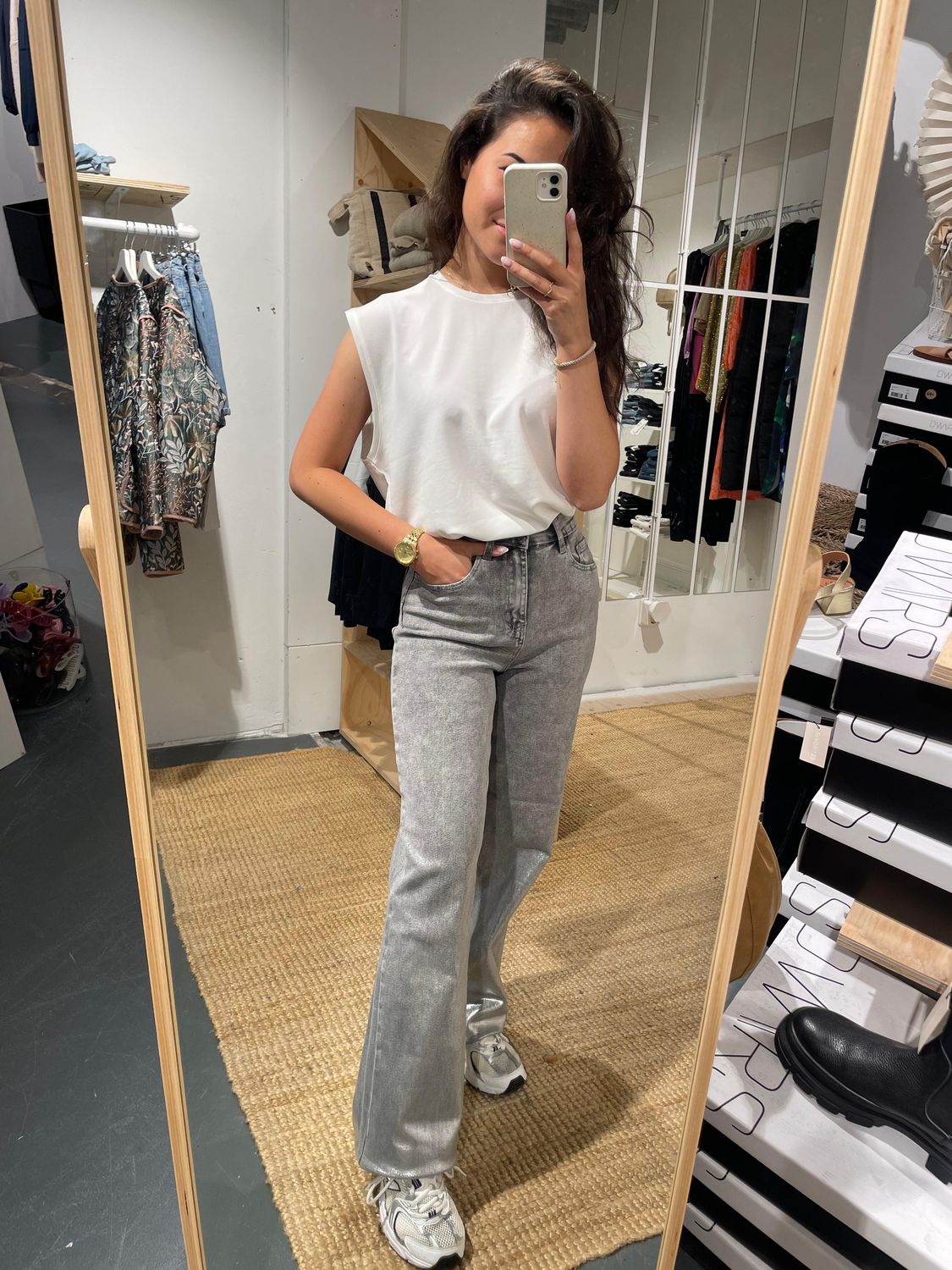 wide denim metallic