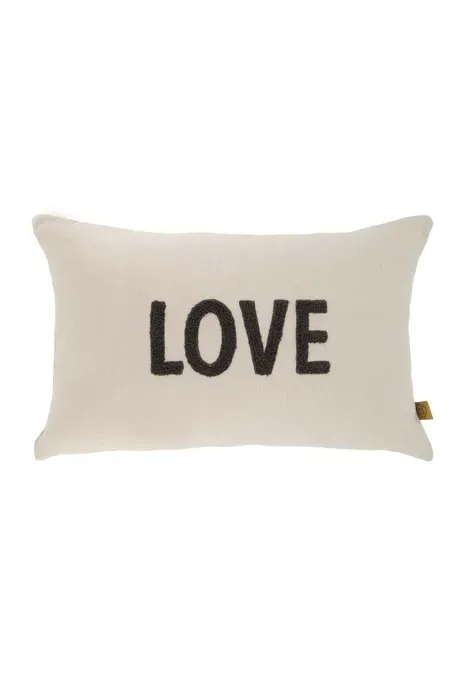 kussen love 50x30cm antracietgrijs/zand