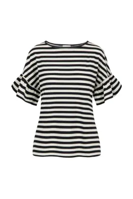 T-shirt met vlindermouw gestreept off white / zwart