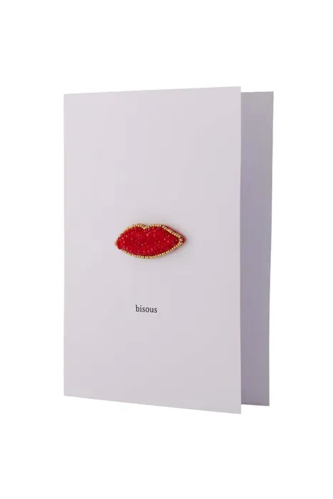 wenskaart kusje broche wit/rood