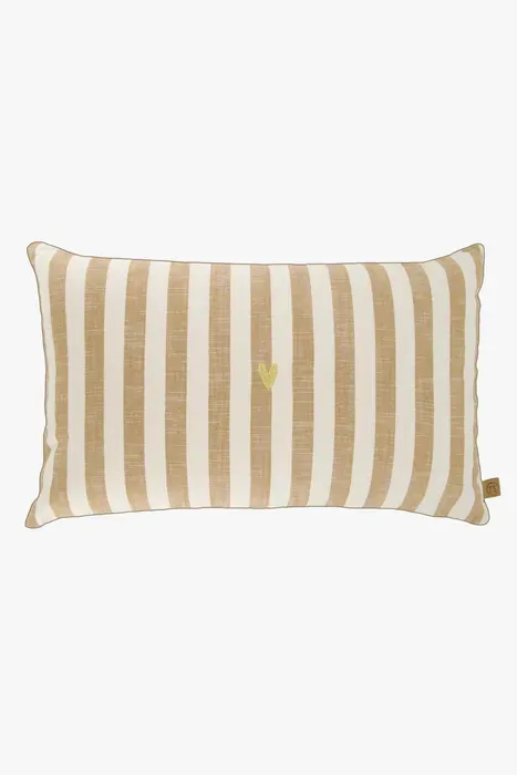 kussen hartje streep 60x35cm zand / camel