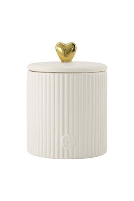 geurkaars keramiek ribbel met deksel hart ribbel M wit/goud