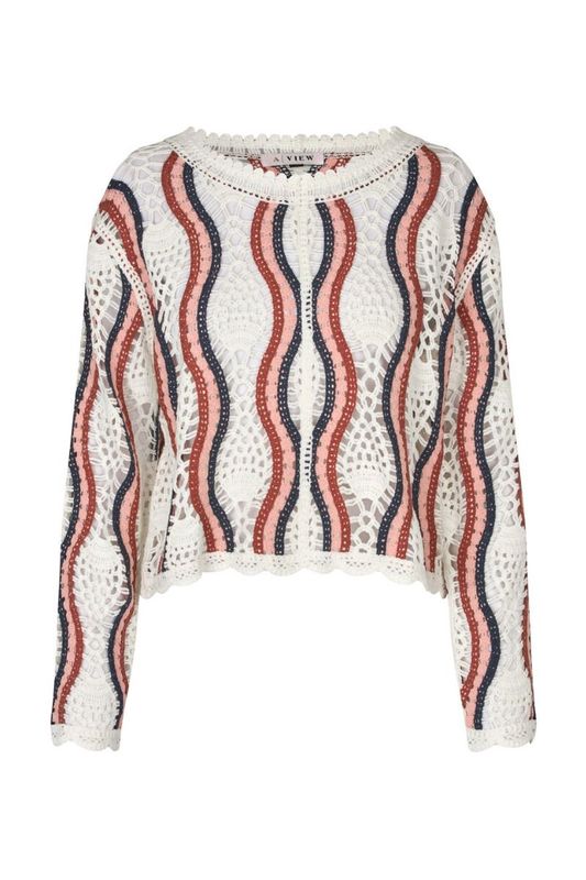 Trui California crochet blouse	386 White/peach/navy