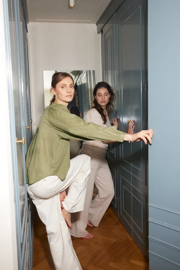 blouse in structuur lange mouw kaki