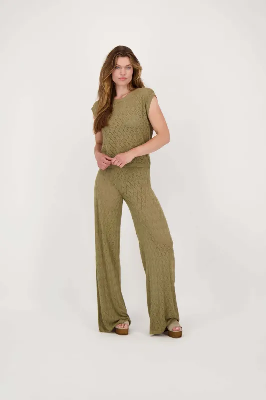 gebreide broek ajour kaki