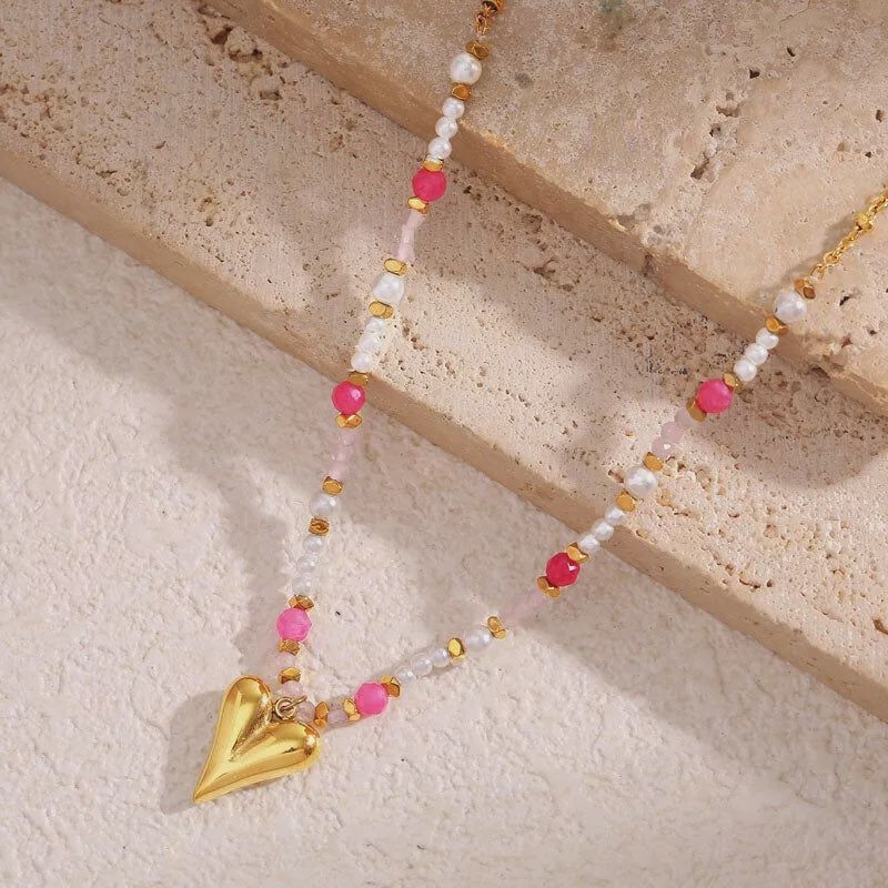 Ketting kralen hart roze