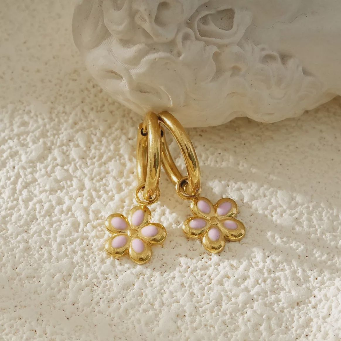 Oorbellen bloem roze/goud