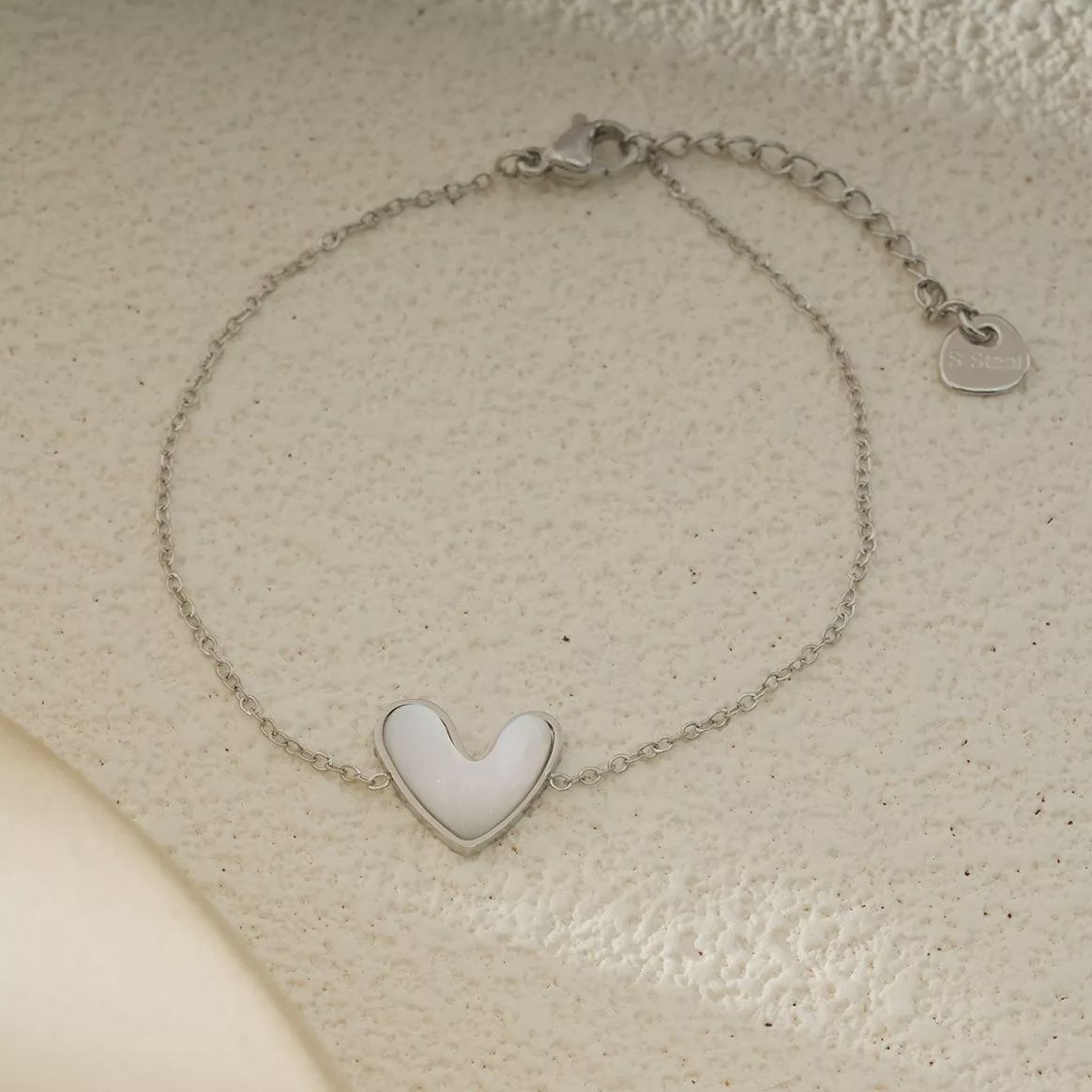 Armband zilver/wit hart