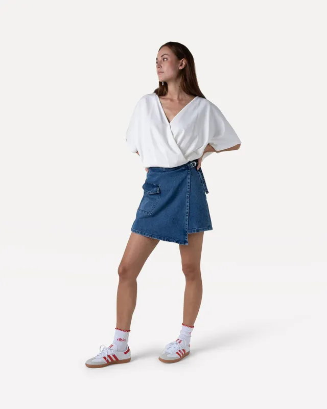 Gwen denim skort	Mid blue denim