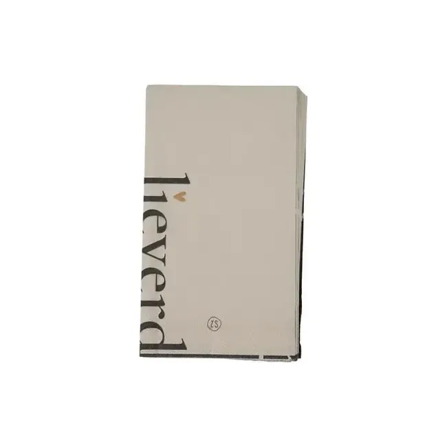 servetten lieverd geniet 11x20cm zand/antracietgrijs