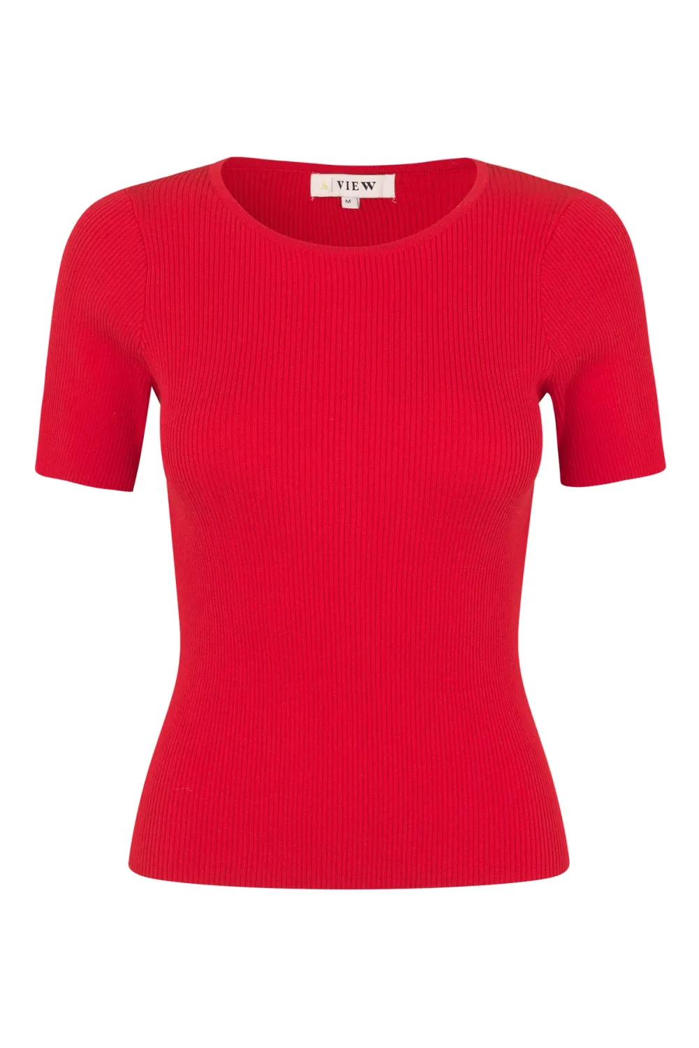 Rib knit short sleeve top	450 Red