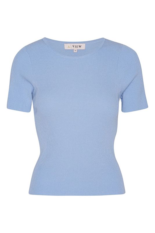 Rib knit short sleeve top	282 Light Blue