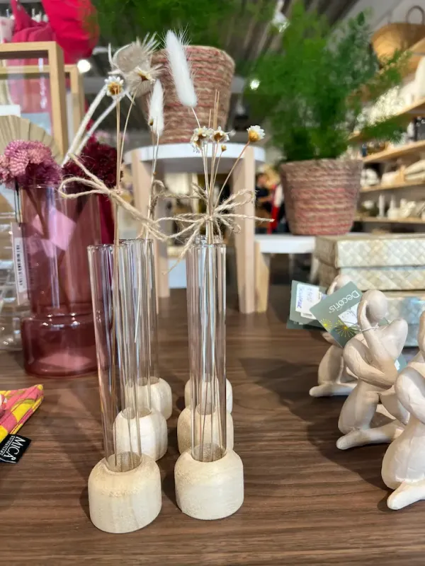 Glas buis houten voet