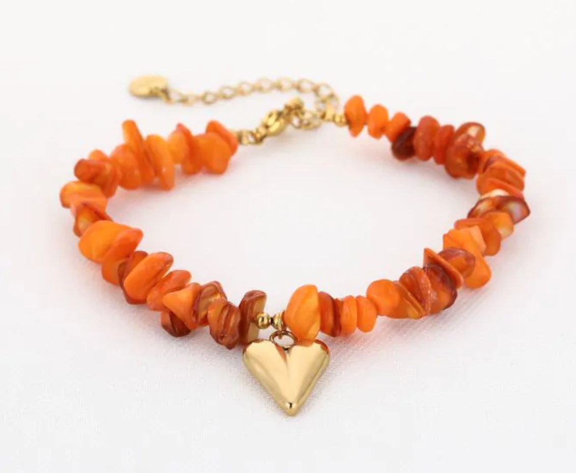 Armband natuurstenen hartje orange