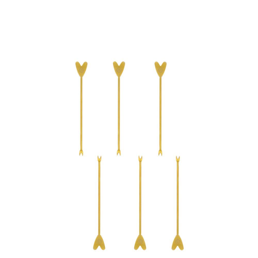 set van 6 borrelprikkers hartje goud