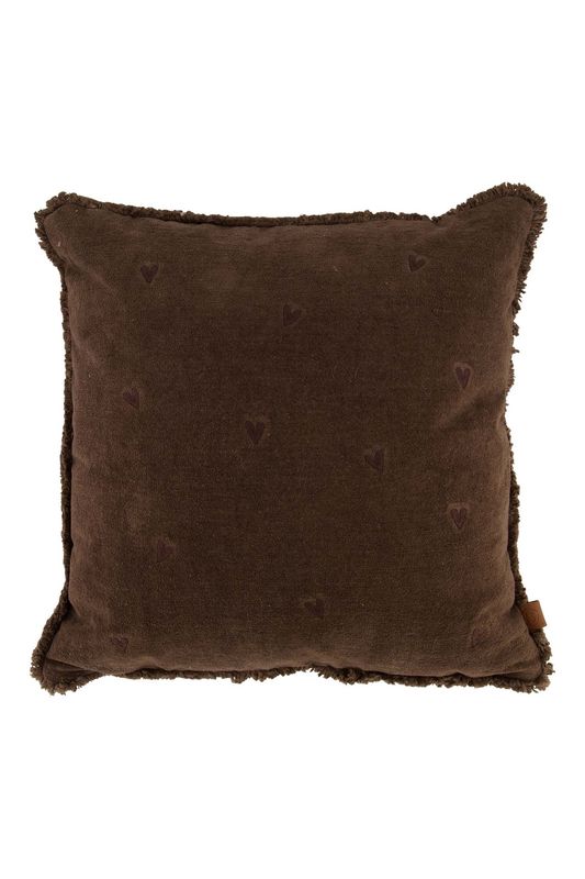 Kussen velvet hartjes bruin 45x45cm