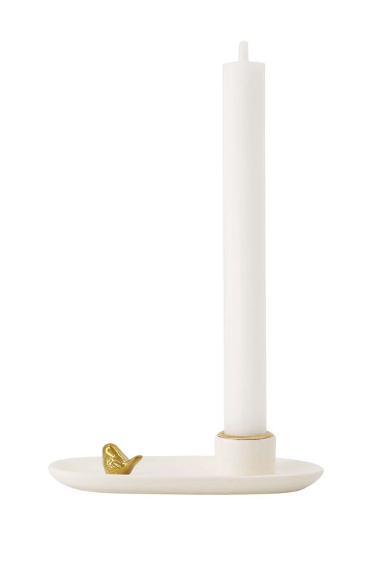 Kandelaar keramiek vogeltje wit/goud