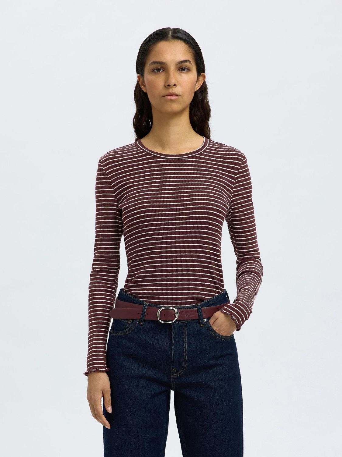 SLFANNA LS CREW NECK TEE STR NOOS	Fig W SNOW WHITE STRIPES - THIN