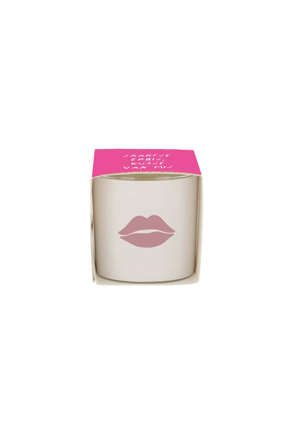 Geurkaarsje in wikkel kusje wit/roze