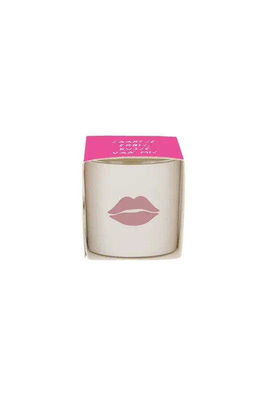 Geurkaarsje in wikkel kusje wit/roze