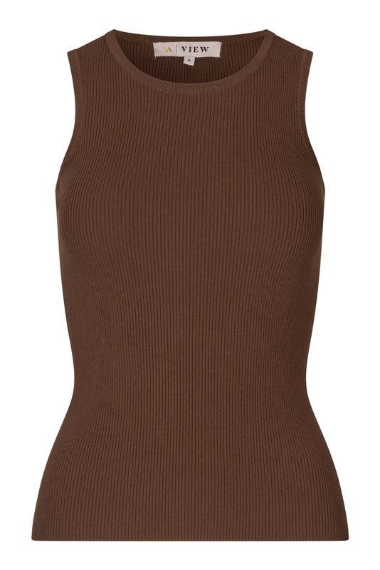 Rib knit tank top Brown