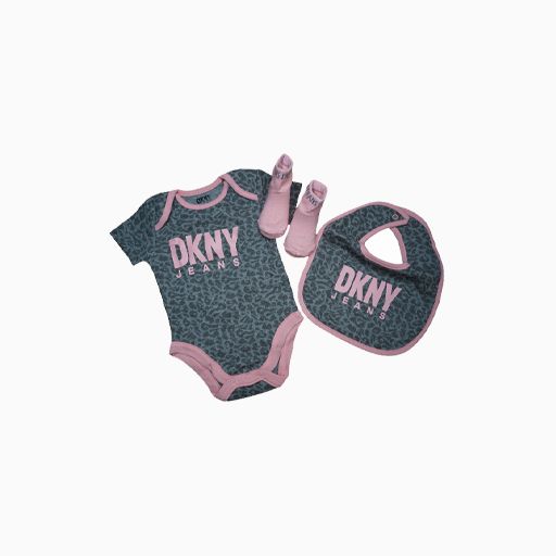 Splendid DKNY Jeans  Baby Girl Bib, Body and Socks Gray and Pink