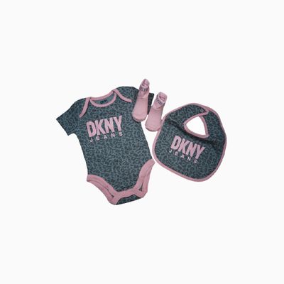 Splendid DKNY Jeans  Baby Girl Bib, Body and Socks Gray and Pink