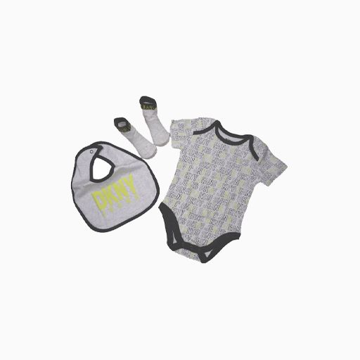 Splendid DKNY Three Piece Baby Unisex Bib Bodysuit and Socks Set