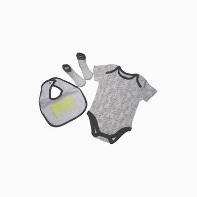 Splendid DKNY Three Piece Baby Unisex Bib Bodysuit and Socks Set