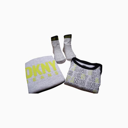 Splendid DKNY Three Piece Baby Unisex Bib Bodysuit and Socks Set