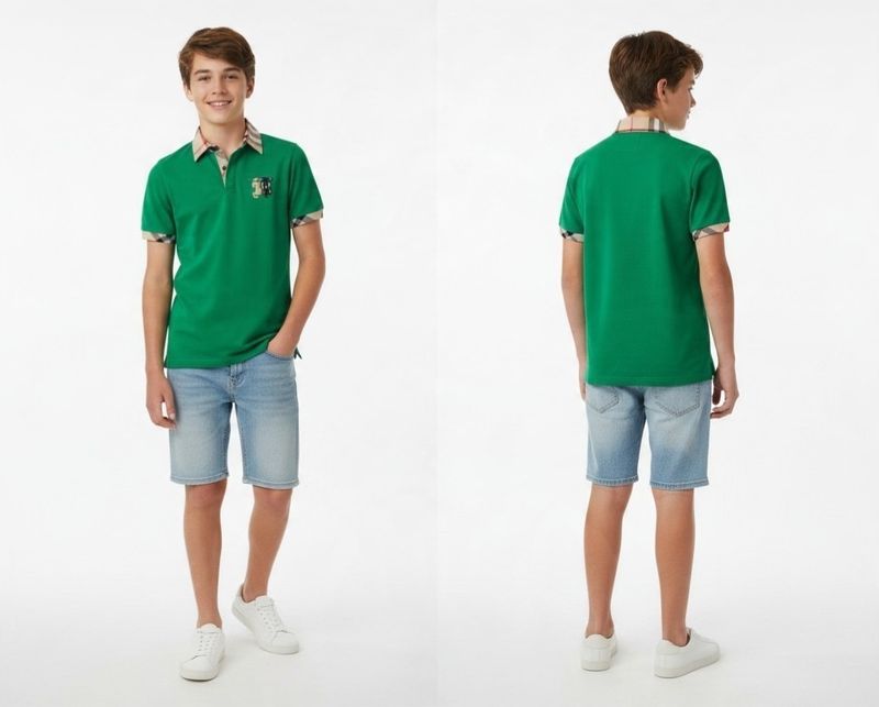 Regular Fit Children Summer Polo T-shirt Green