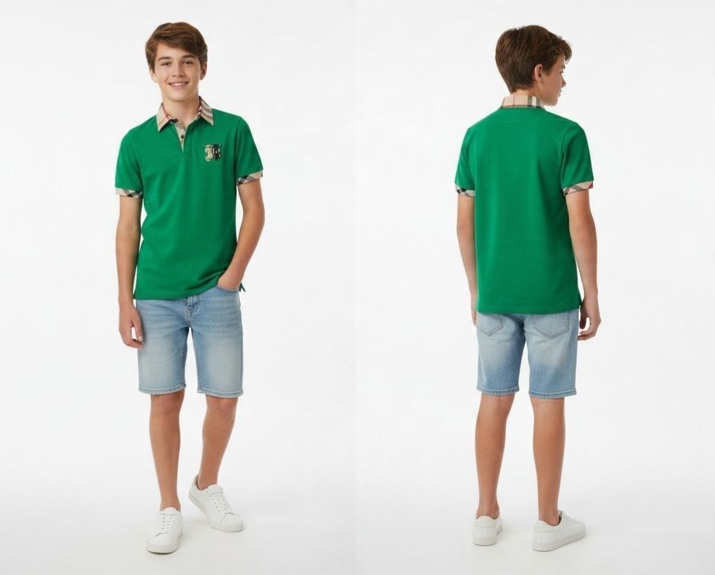 Regular Fit Children Summer Polo T-shirt Green