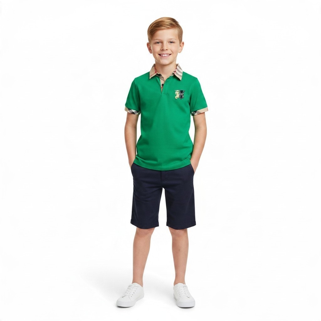 Regular Fit Children Summer Polo T-shirt Green