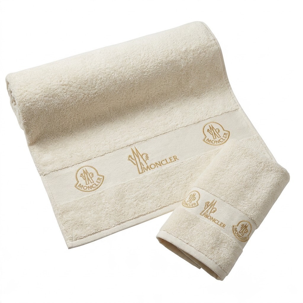 Set of 2 Pearl White Towels with Embroidered Logo