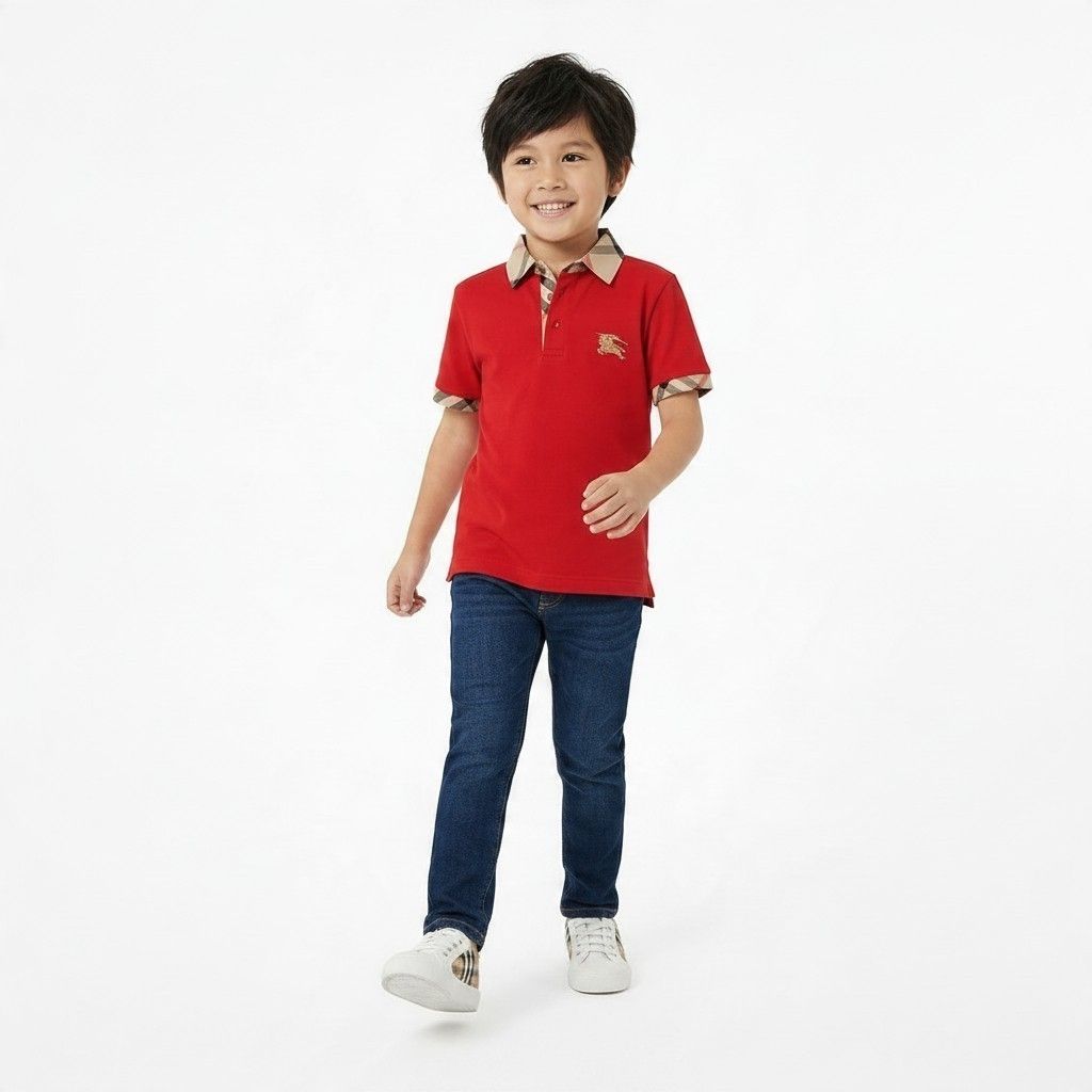 Regular Fit Children Summer Polo T-shirt Red