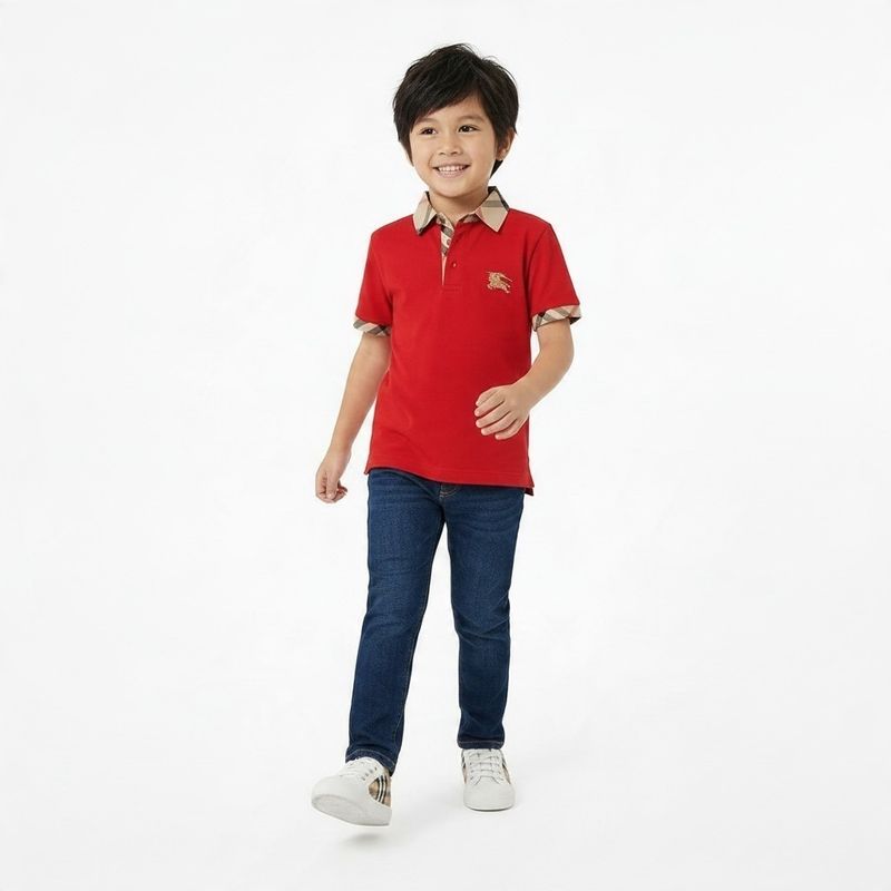 Regular Fit Children Summer Polo T-shirt Red